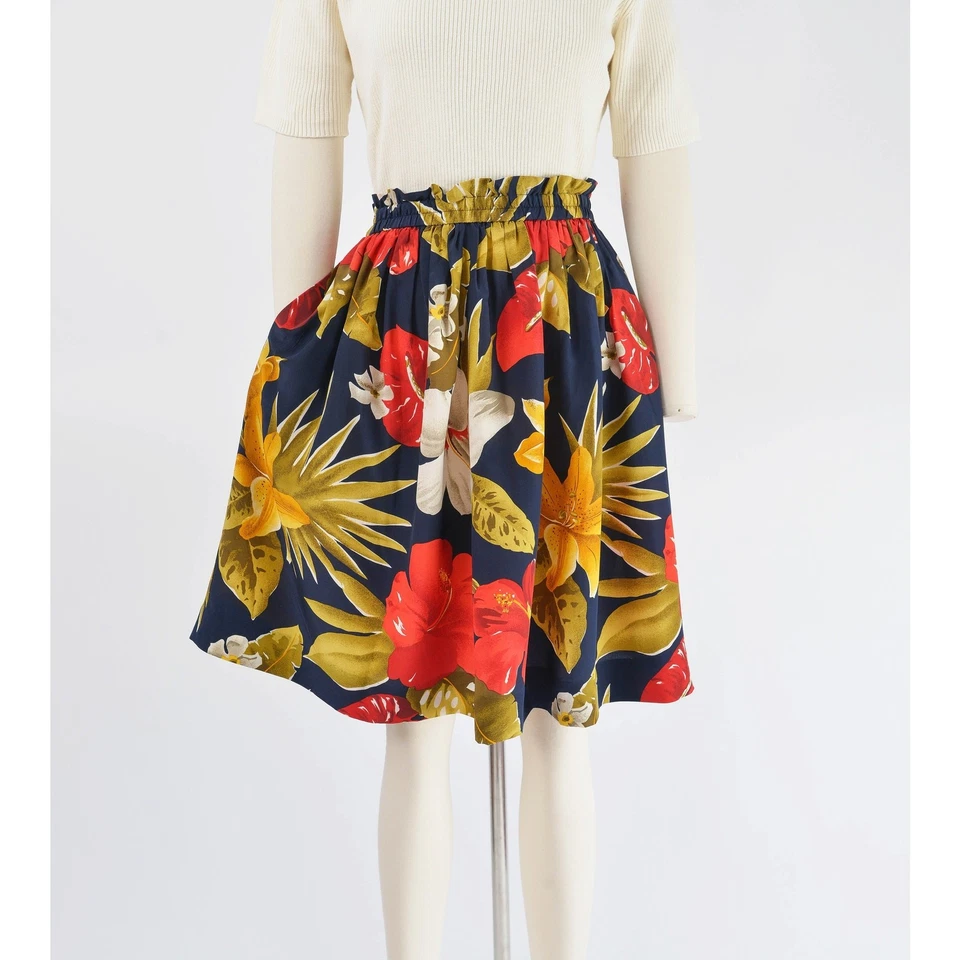 Винтажная 90-х тропический цветочный шелк эластичный пояс полный мини юбка с карманами M - Изображение 4 из 4