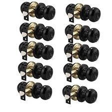  Round Privacy Door Knob(Thumb Turn Lock on The Inside), Keyless 10 Pack Black