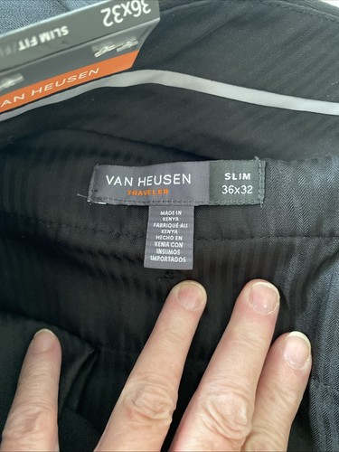 NWT Van Heusen Traveler Slim Fit Slacks 36X32 Black Belt Loops Non-Iron Wicking - Picture 13 of 15