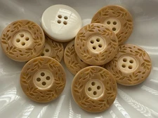 10PC Cream Vine and Leave Large Resin Sewing Button Flat Back 4 Holes 28mm