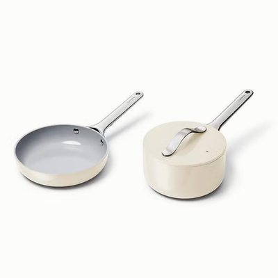 #ad SET OF 2 Caraway Home Mini Fry Pan amp; Sauce Pan Duo Cream $99.00