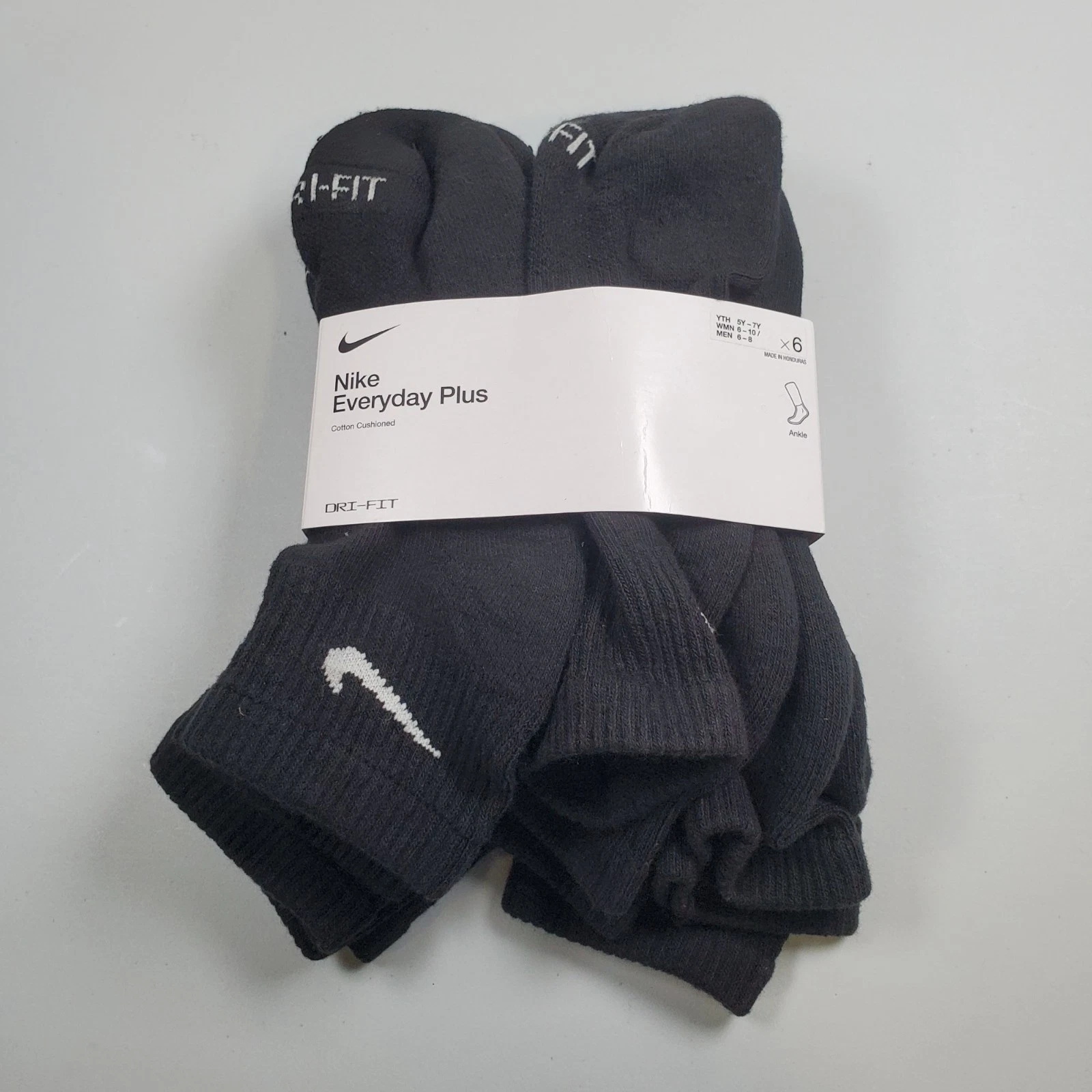 Nike Everyday Cotton Cushioned Dri Fit ANKLE Socks 6PCS Women Size 6 - 10 NWT