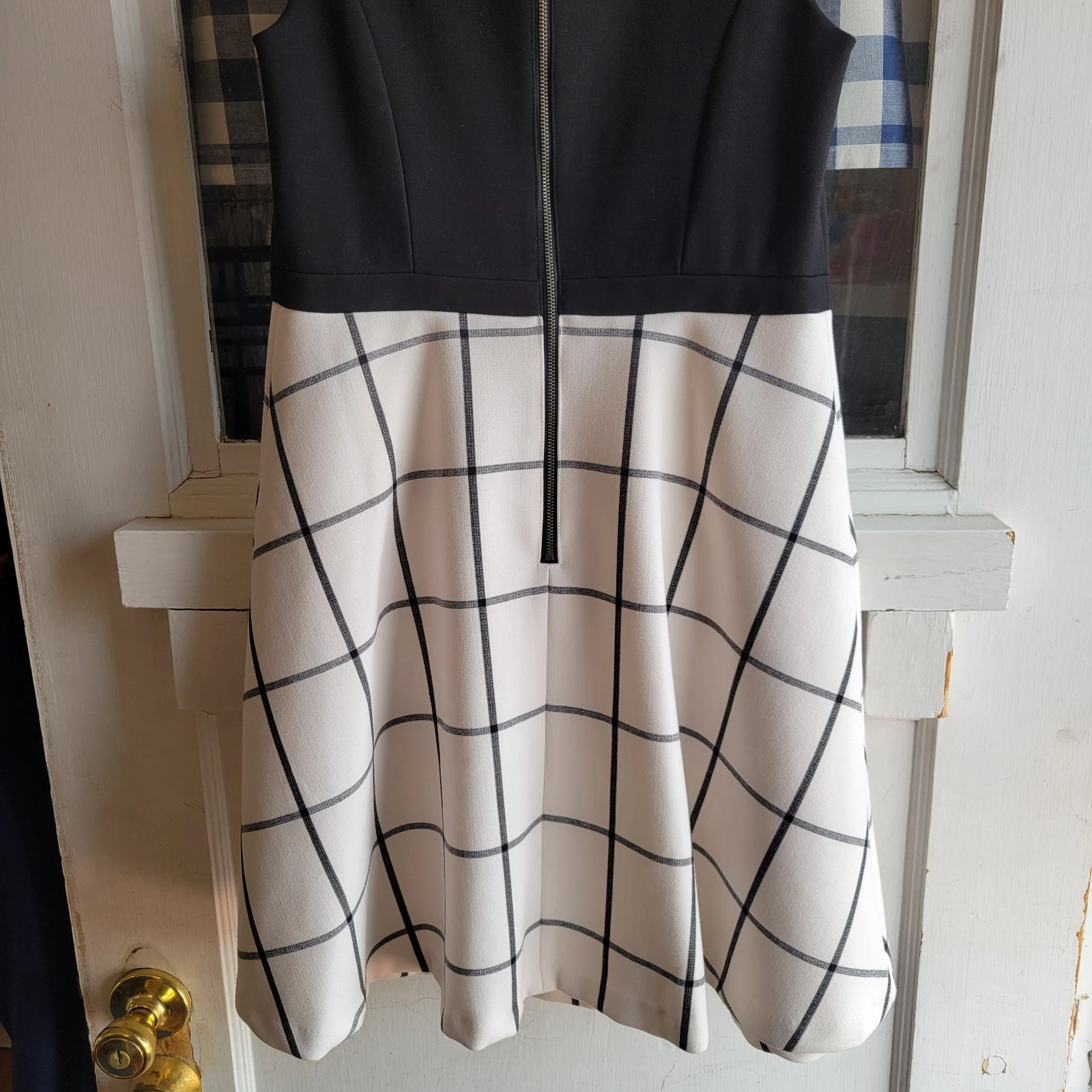 VETEMENTS Abito donna LOFT Petite nero bianco a righe zip schiena gonna floreale taglia 4P