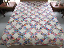 Vintage Hand Pieced & Quilted Feed Sack LATTICE or TRELLIS Quilt; 84