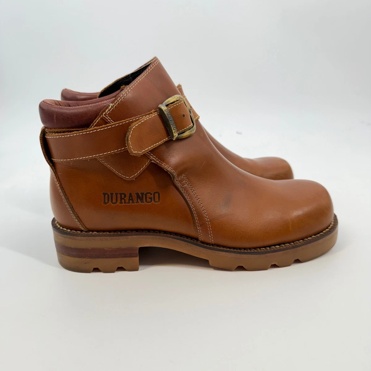 Vintage Durango Buckle leather boot cognac brown ankle short moto men\'s 12 D Vintage 1970s Durango Brown Leather Harness Boots - Men main image 2