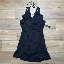 Venus Sleeveless Ruffle Rhinestone Accent Evening Party Dress Size 8 Black