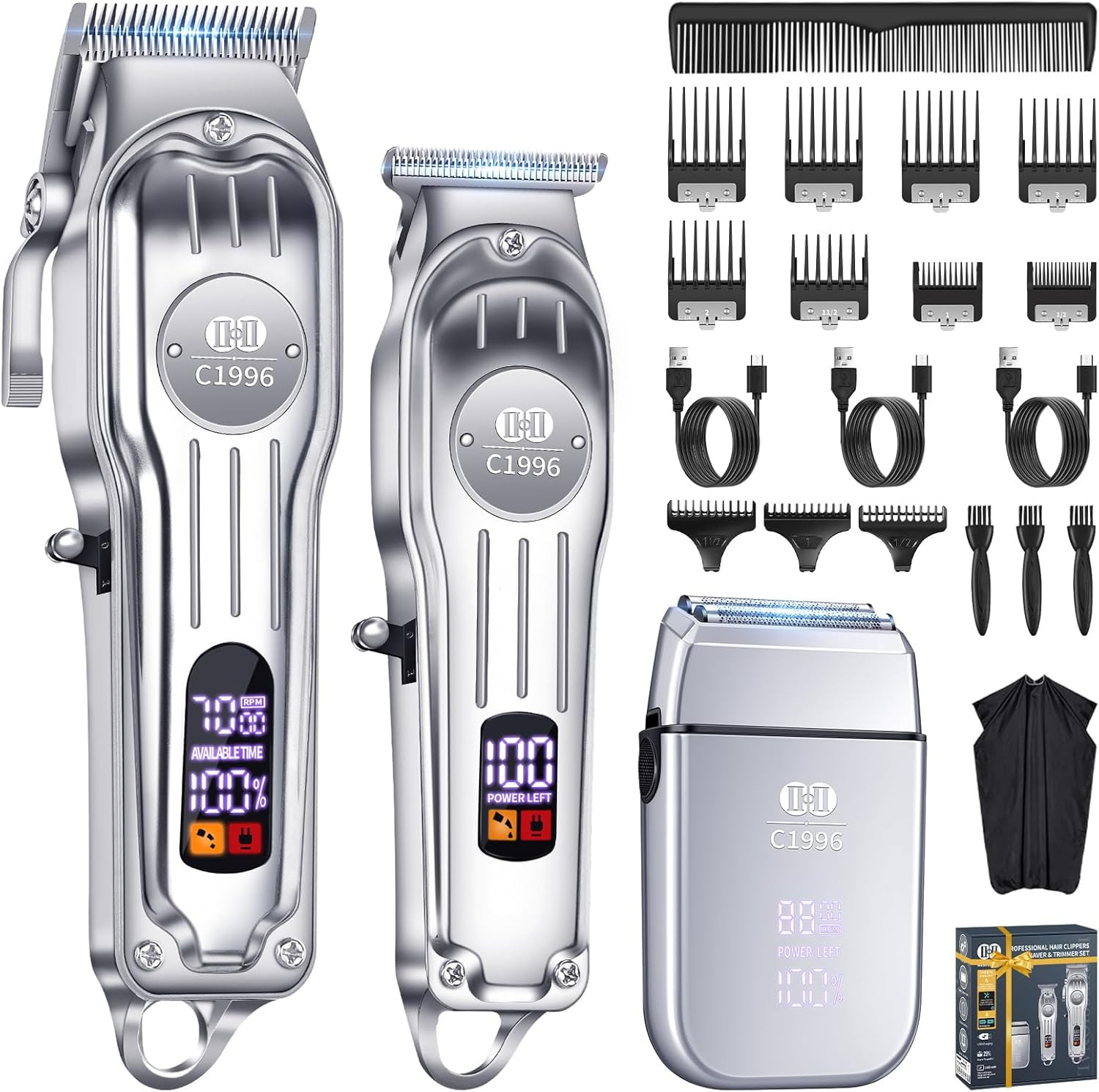 Set, Professional Cordless Barber Clippers For H