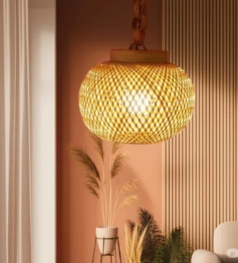 Abat-jour rond en bambou à haine artisanale abat-jour pour salle à manger, etc. - Photo 2/4