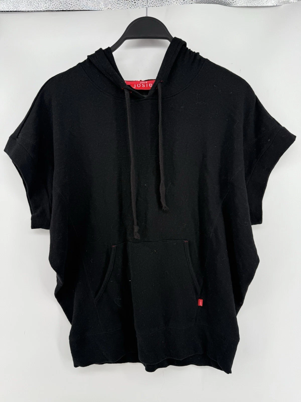 Josie Natori Short Sleeve Hoodie Top Black Casual Athleisure Womens M