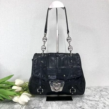 Salvatore Ferragamo Shoulder Bag Purse Gancini Leather Black Authentic