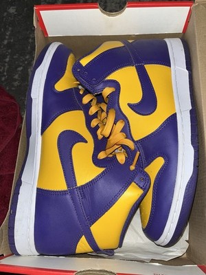 Nike Dunk High Colorblock Purple Yellow Leather Basketball Sneakers Men's