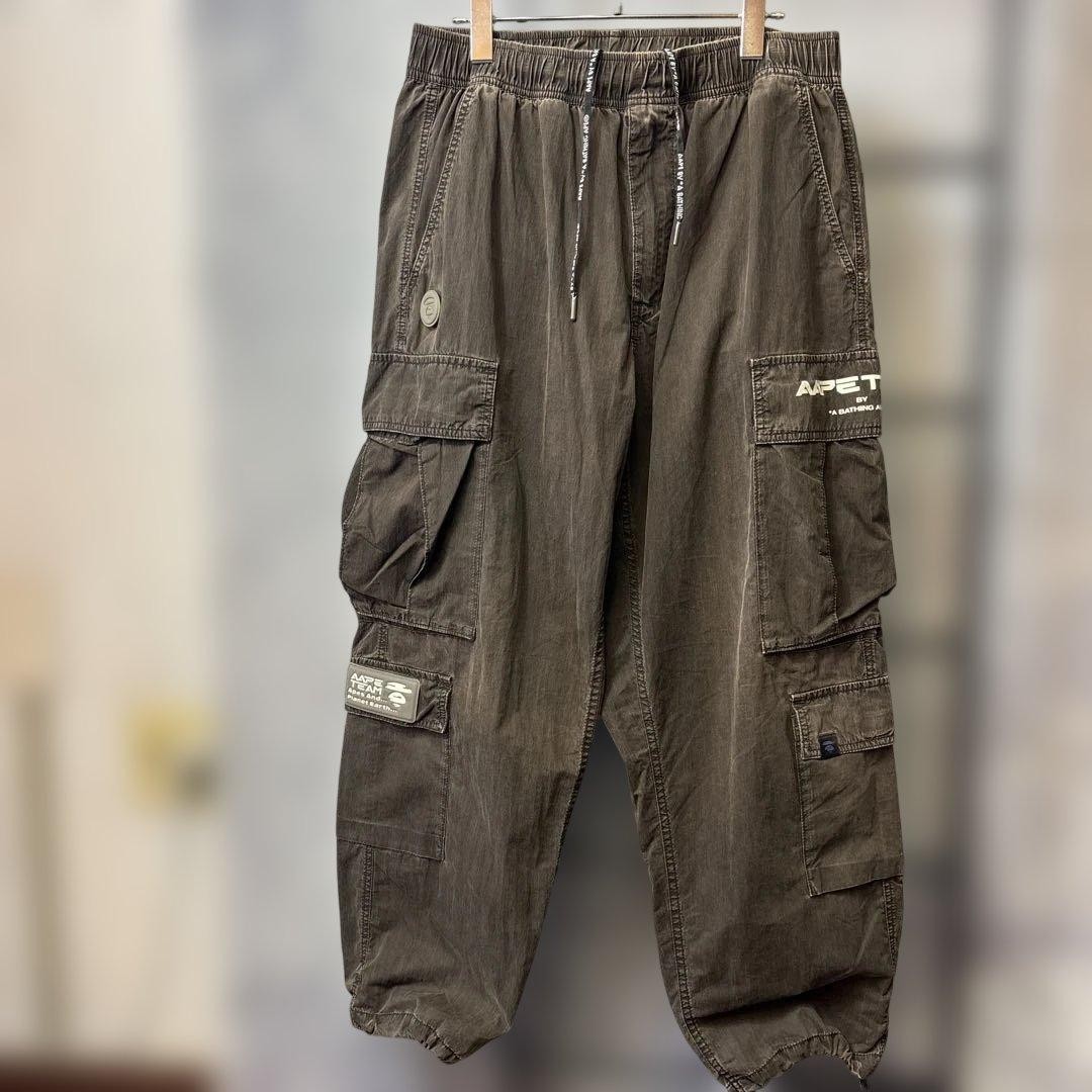 Aape A BATHING APE Cotton Nylon Wide Cargo Pants Faded Black L Waist 80cm