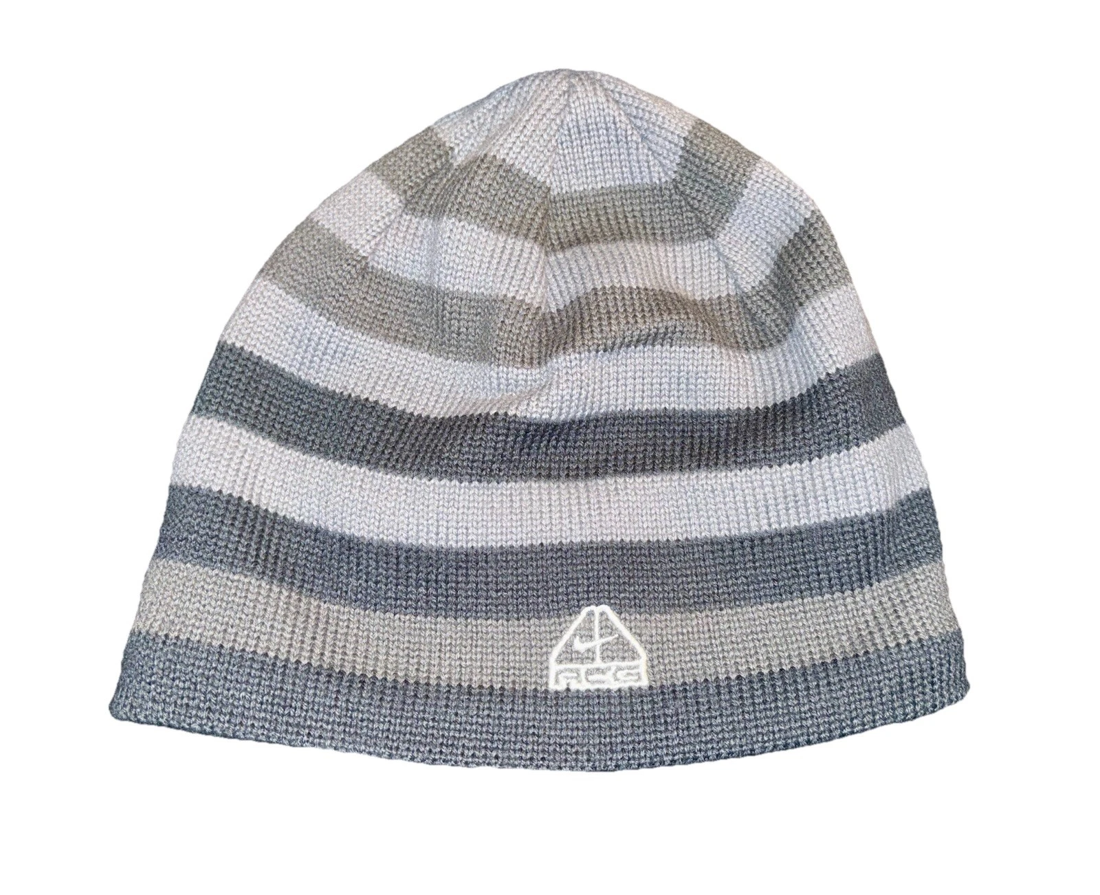 Nike ACG Beanie Knit Hat Cap Toboggan Striped White Black Grey Fleece Lined
