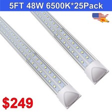25 Pack 5 Ft T8 LED Light 48W 6500K 6200Lm Clear Integrated Cooler Dorr Bulb