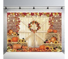 10x7 FT Fall Thanksgiving Autumn Pumpkin Harvest Barn Door Backdrop T-28