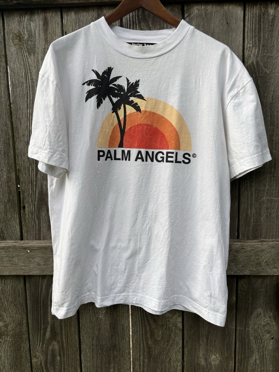 Rare Palm Angels Sunset Palm Tree Tee Shirt Men's XL White Italy