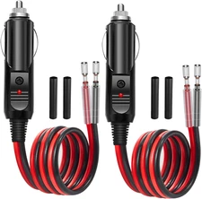 2 Pack 12V / 24V 15A Car Cigarette Lighter Plug, 16AWG Heavy Duty Fused Male Plu