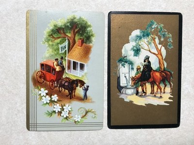 Vintage (2) Drawn Horses 1 Pulling Carriage Single Swap Playing Cards PC884