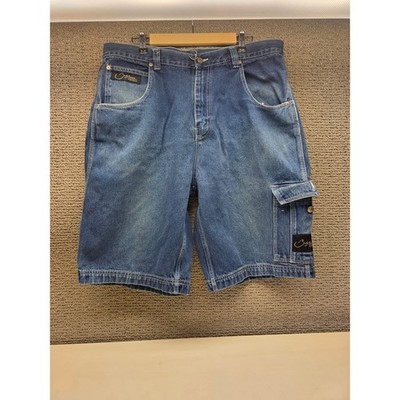 Brooklyn Xpress Mens Denim Cargo Shorts Blue Y2K Baggy Embroidered Streetwear 40