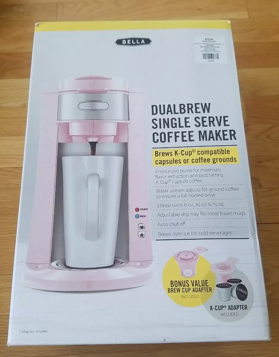 Bella DualBrew Single Serve Pink Coffee Maker K-Cup or Ground Iced Hot  Tested