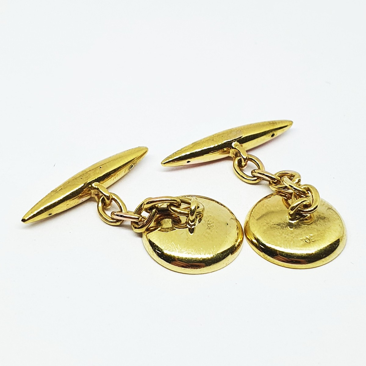 Boutons De Manchette Anciens En Or Massif Avec Nacre Et Diamants - Cufflinks Dorés Vintage