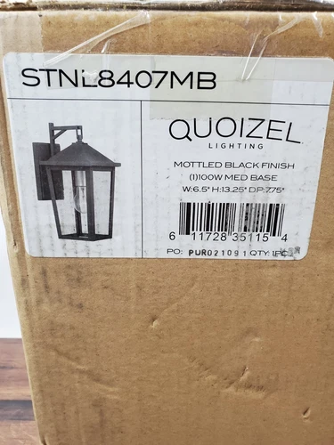 NIB QUOIZEL Mottled Black Outdoor Carriage Lantern Light Wall Mount STNL8407MB - Picture 1 of 6