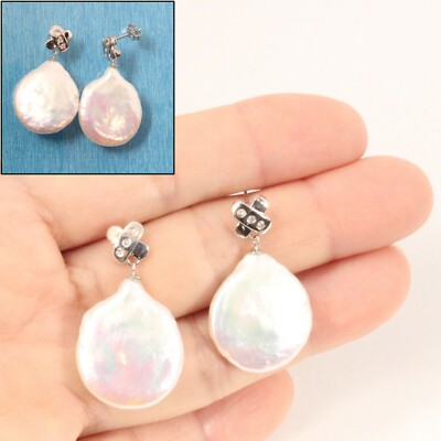 14K White Gold Diamond X Baroque Pearl Stud Earrings