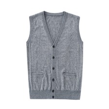 Men Knitted Vest Button Down Sleeveless V-Neck Sweater Cardigan Top with Pockets