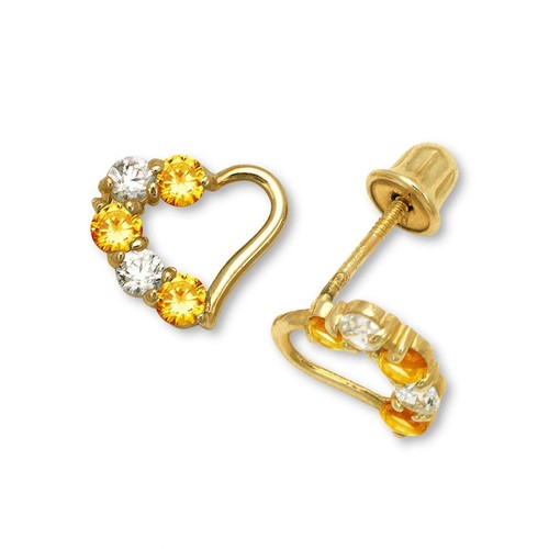 14K Yellow & White Gold Heart Stud Earrings for Girls - Picture 21 of 24