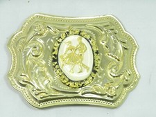 VINTAGE Pounded Gold Flake WESTERN COWBOY BELT BUCKLE, Square Dance Couple