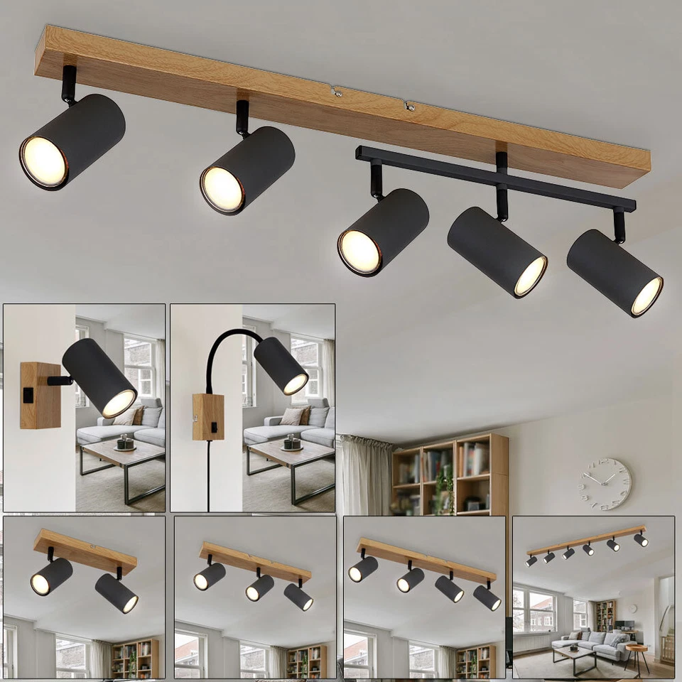 Spotleuchte Deckenlampe Wandleuchte GU10 Holzoptik schwarz graphit verstellbar