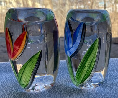 TWO Kosta Boda Glass Tulip Candle Holders Signed Ulrica Vallien | eBay