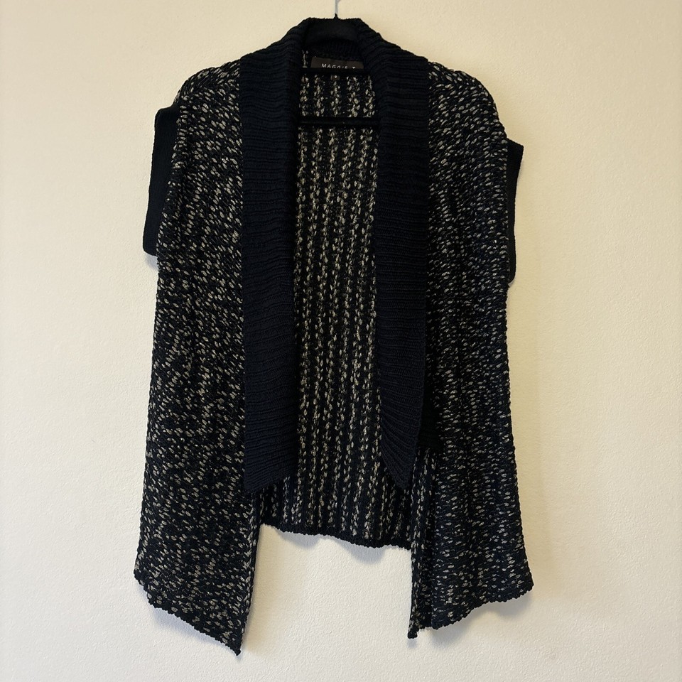 Maggie T Knitted Vest Black Gold Size 0 (size 10-14 Au) Sleeveless Cardigan