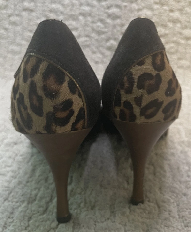 Zapatos de salón Donald Pliner Zanna de gamuza de piel de pony de leopardo para mujer 7N marrón tostado tacones Foto 4 de 4