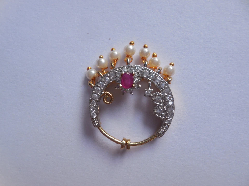 Hermoso anillo de fosa nasal prensado nariz cristal aro decorado boda novia Foto 3 de 4