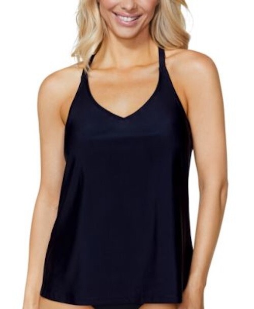 Island Escape Size 6 Solid Racerback Underwire Tankini Top Black New