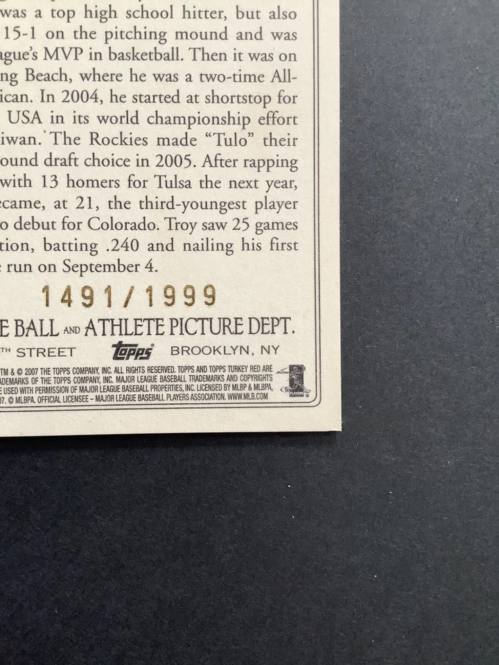 2007 Topps Turkey Red - #163 Troy Tulowitzki Chrome /1999 Rookie RC - Image 4 of 4