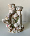 vintage Whimsical Goose Mushrooms birds vase very distressed