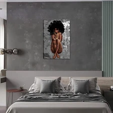 Black Queen Wall Decor African American Wall Art Canvas Painting Poster,Framed