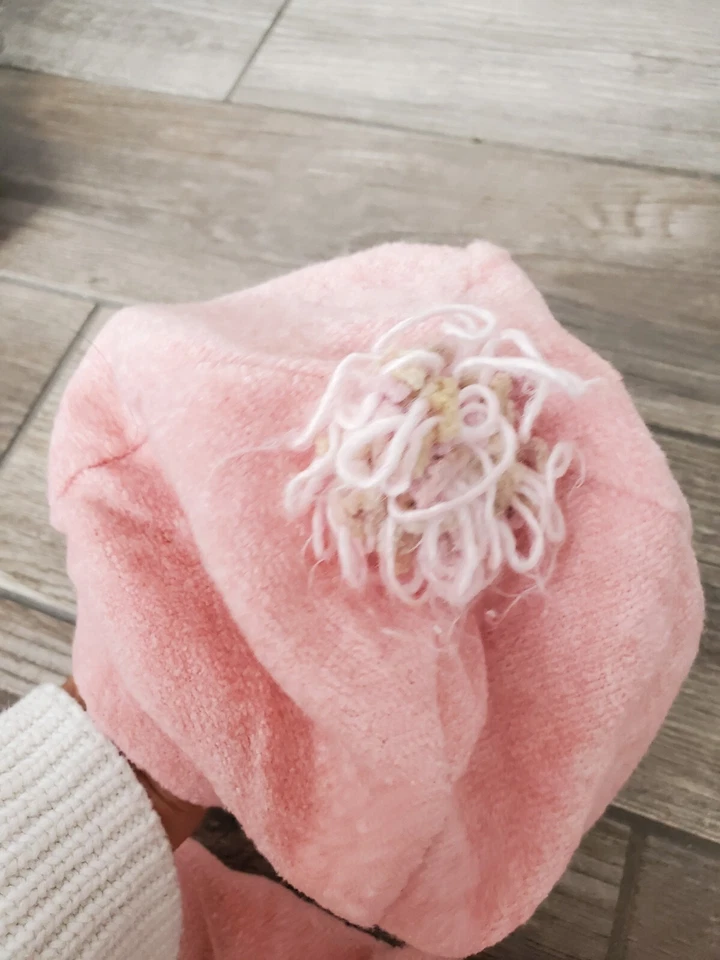 Vestido de chenille rosa Cachcach Y2K com boina combinando em 3T - Imagem 3 de 4