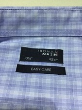 Thomas Nash, size, 16.5-42, blue, white, checked, spread collar, dress shirt