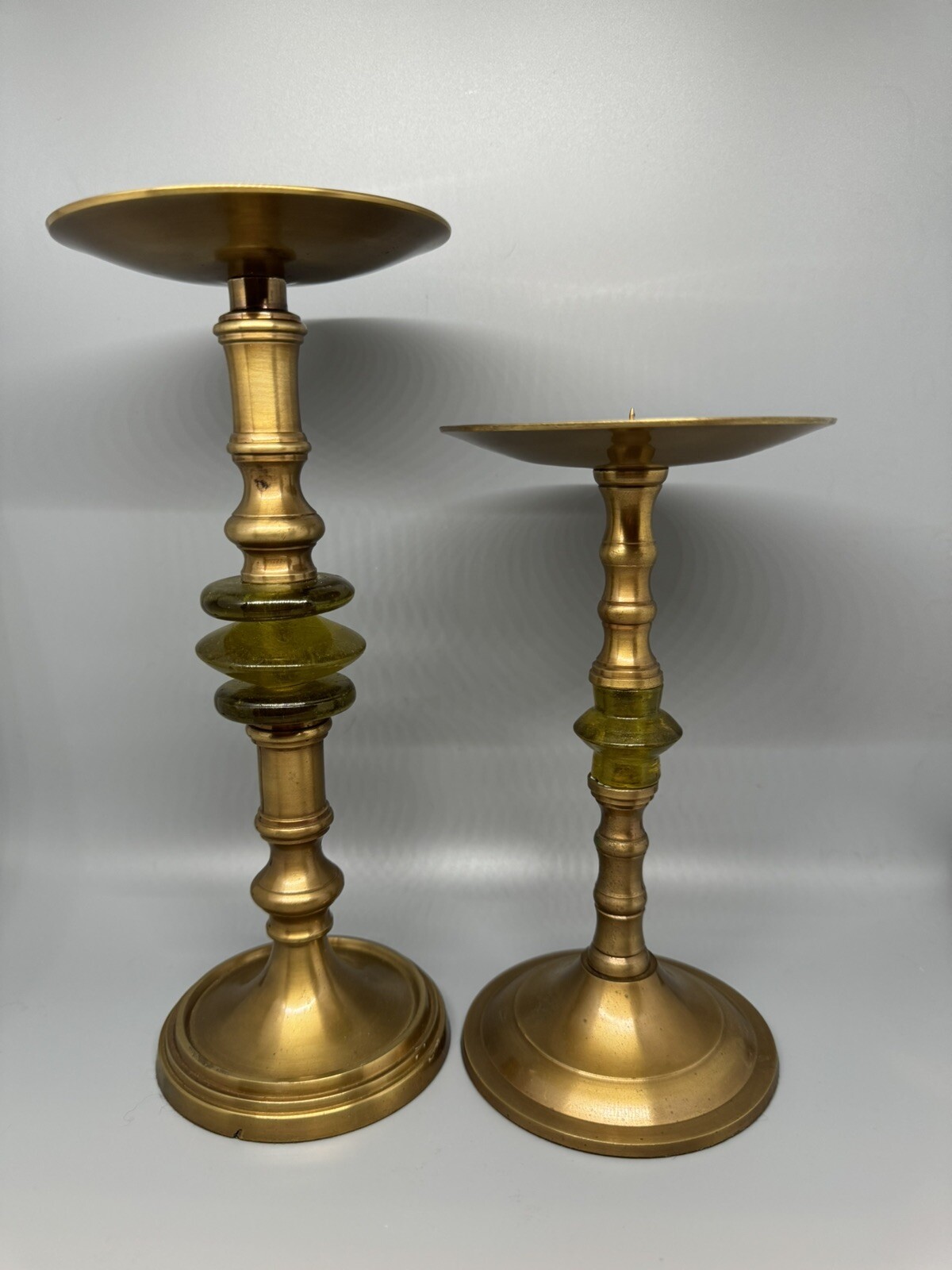 Brass And Glass Pedestal Candle Holder/Stand. Set Of Two. 7.