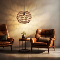 Pendelleuchte Pendellampe HäNgeleuchte Wohnzimmerleuchte Dunkelbraun Led D 39Cm