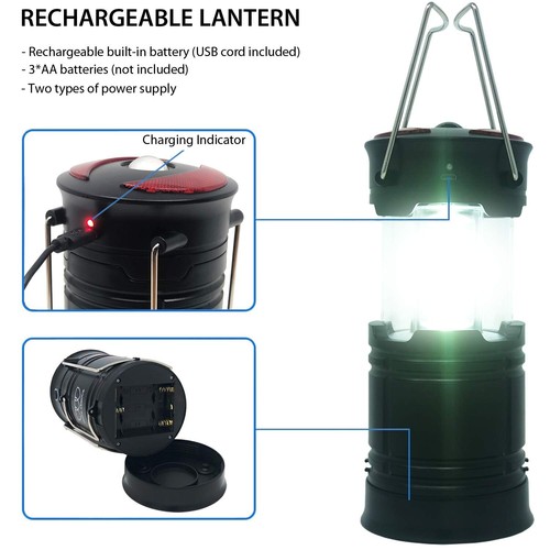 Portable LED Flashlight Rechargeable Camping Tent Light Lantern with Red Light - Picture 2 of 8