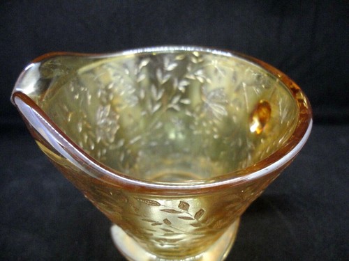 Vintage Jeanette Marigold Carnival Glass Etched Floral Design Creamier - Picture 3 of 3