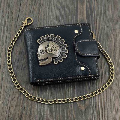 Mens Boys Punk Rock Skull Leather Wallet Card Holder Money
