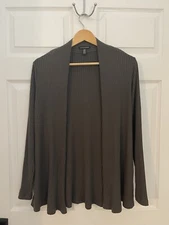 Eileen Fisher Tencel Blend Grey  Ribbed Open Cardigan Womens S/M Fit