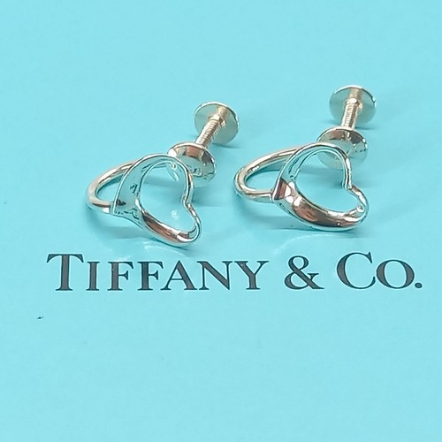 Tiffany & Co. Open Heart Screw spring type Earrings Elsa Peretti 925 silver