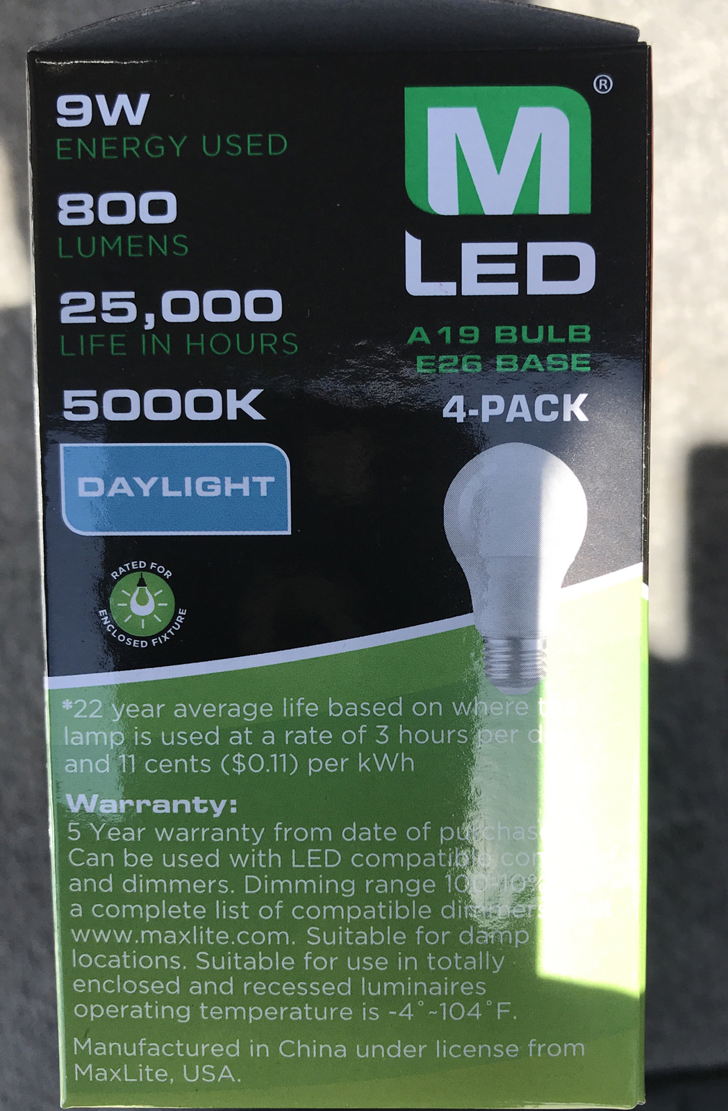 4 pack LED Light Bulbs New 60 Watt Equivalent A19 Dimmable Daylight 5000k lot