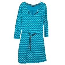 The North Face dress XS long sleeve athleisure turquoise geometric stretch knit